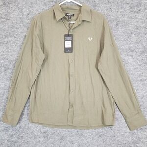 NWT True Religion Flannel Mens Small Olive Green Button Down  Long Sleeve Casual